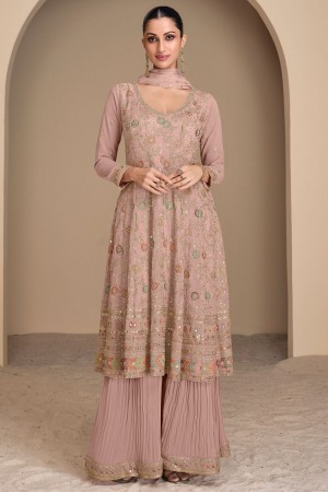 Georgette embroidered sharara suit in Light rose colour 5659