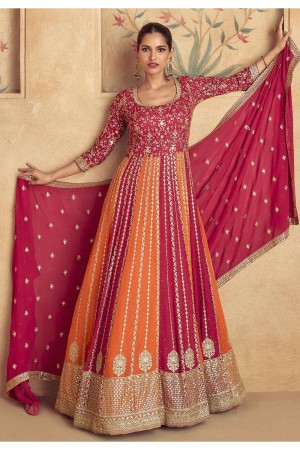 Georgette Anarkali gown dress in Pink and orange colour 10075