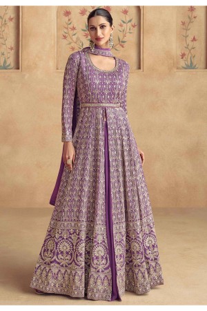 Georgette Front slit Long gown dress in Purple colour 10074