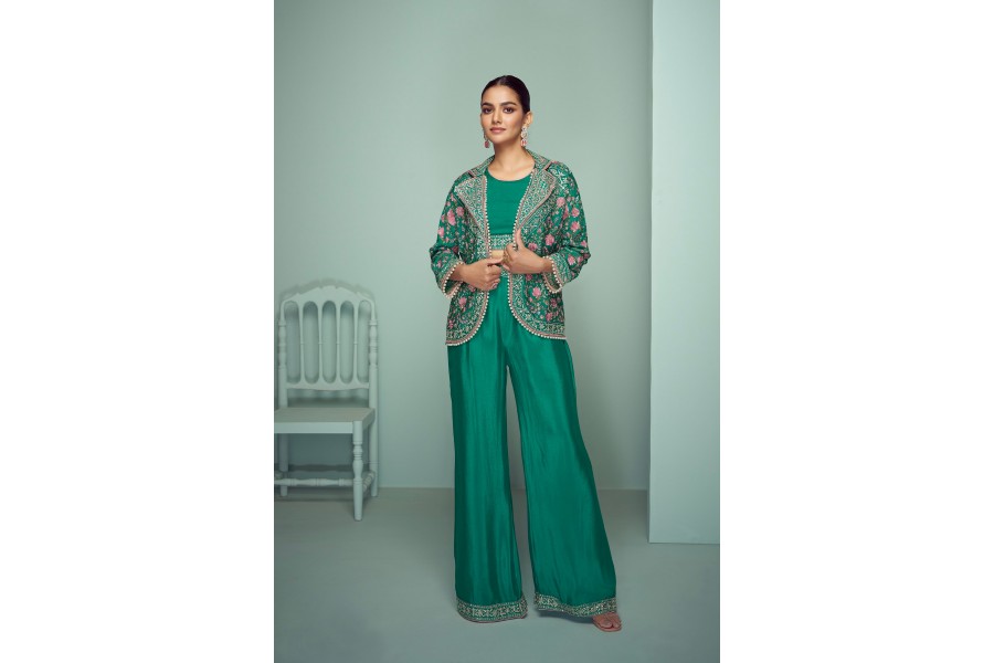 Purple Real Chinnon Indo Western Palazzo Suit