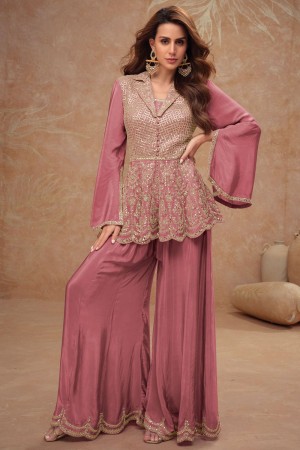 Chinon embroidered palazzo suit in Rose taupe colour 7504C