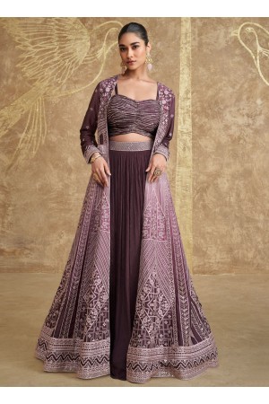 Chinon embroidered crop top long shrug suit in Wine colour 5623