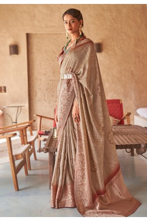 Beige silk saree with blouse 383