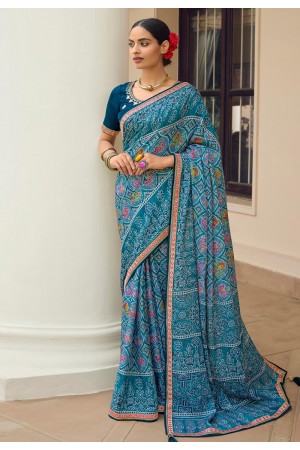 Blue chinon saree with blouse 505