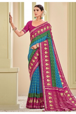 Blue silk patola saree with blouse 182