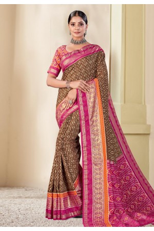 Brown silk saree with blouse 183
