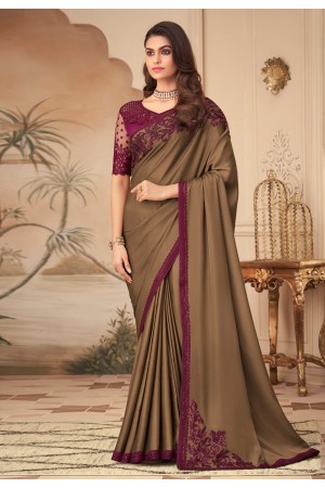 Brown silk saree with blouse 26015