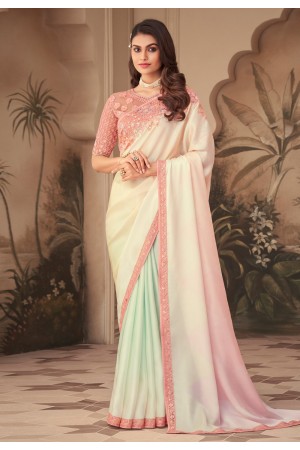 Cream silk saree with blouse 26007