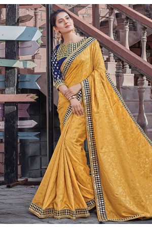 Golden jacquard silk saree with blouse 41117