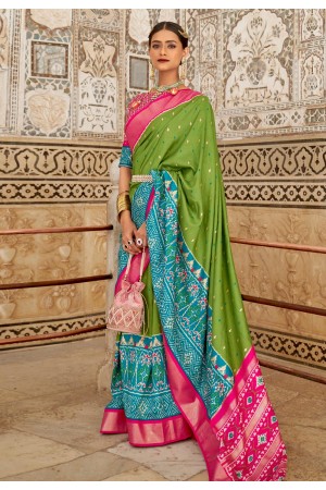 Green patola silk saree with blouse 357B