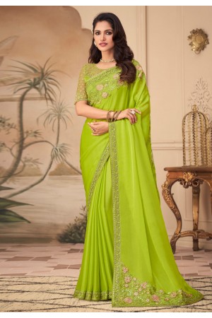 Light green silk saree with blouse 26003