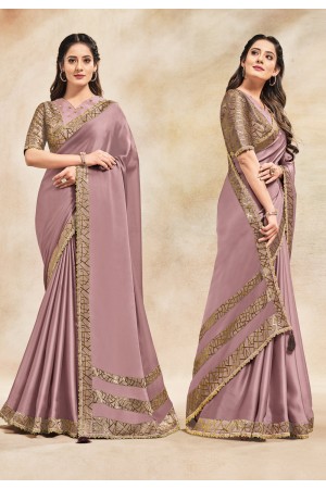 Light purple silk satin plain saree with designer blouse 42017