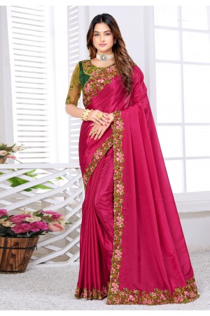 Magenta silk plain saree with designer blouse 5906