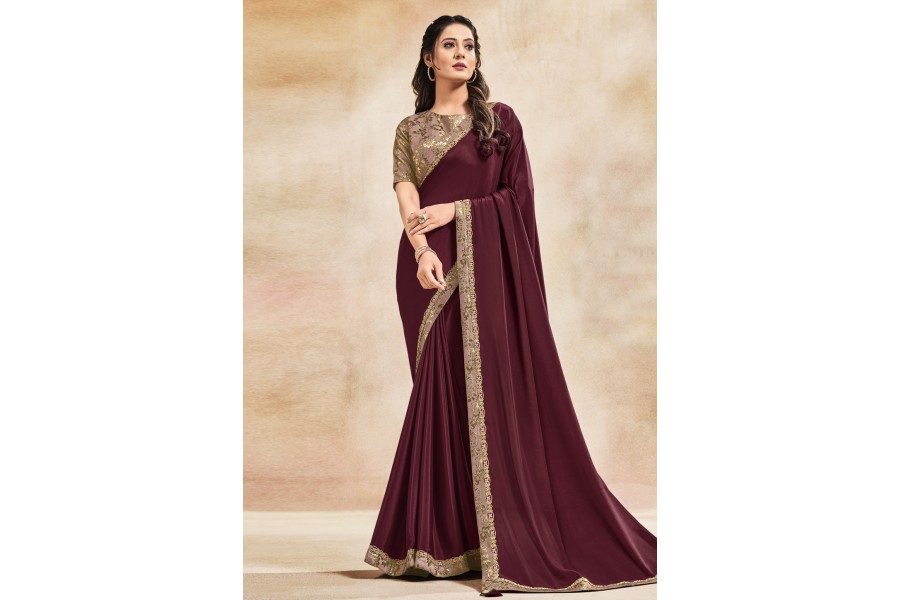 Maroon Satin Elegance Saree