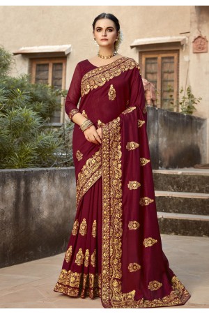 Maroon silk saree with blouse 3446