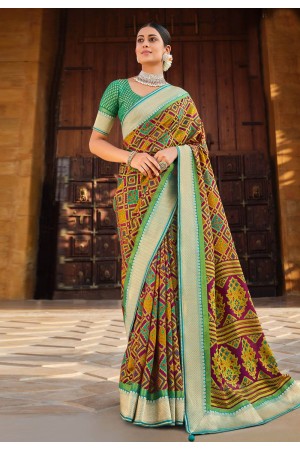 Mustard brasso bandhani saree 147479