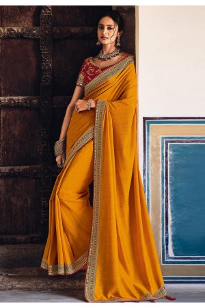 Mustard silk festival wear saree 21036