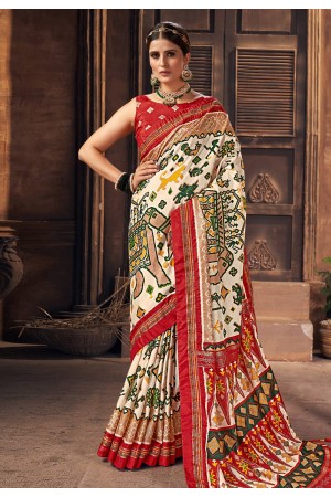 Off white tussar silk printed saree 3002