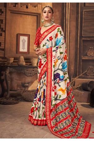 Off white tussar silk printed saree 3006