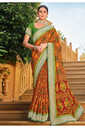 Orange brasso bandhani saree 147475