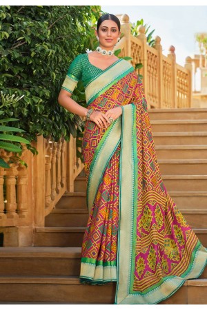 Orange brasso bandhani saree 147477