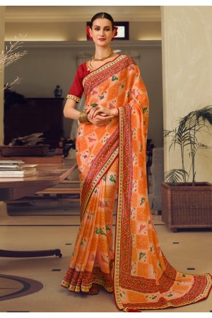 Orange chinon festival wear saree 508