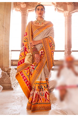 Orange patola silk saree 108G