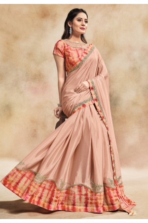 Peach silk georgette designer saree 42004