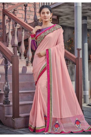 Pink silk georgette saree with blouse 41118
