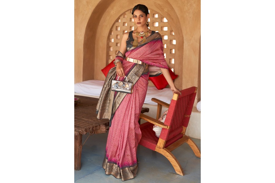 Siya printed pink draped skirt sari and blouse main image 0