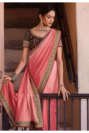 Pink silk saree with blouse 21031