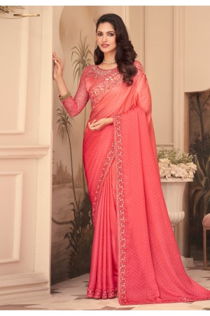 Pink silk saree with blouse 26011