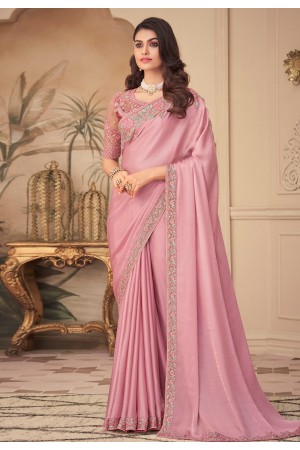 Pink silk saree with blouse 26017