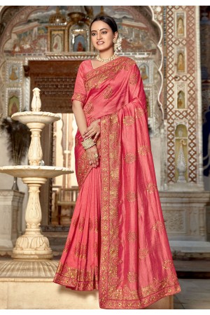 Pink silk saree with blouse 3448