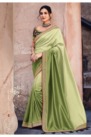 Pista green silk saree with blouse 21033