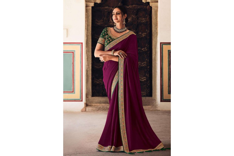 Purple Premium Semi Silk Saree with Work Blouse Combo main image 1