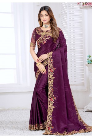 Purple silk saree with blouse 5901