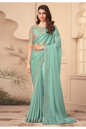 Sea green silk festival wear saree 26002