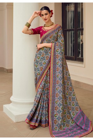 Sky blue chinon saree with blouse 509