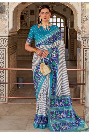 Sky blue patola silk saree with blouse 359B