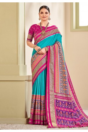 Sky blue silk saree with blouse 177