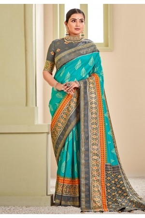 Sky blue silk saree with blouse 179