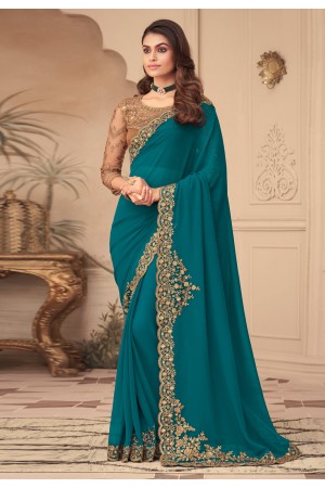 Teal georgette festival wear saree 26008