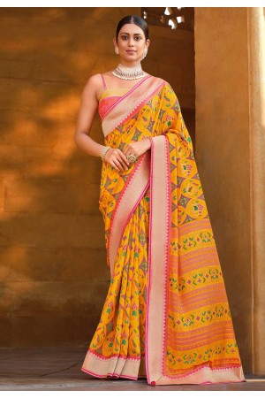 Yellow brasso saree with blouse 147480