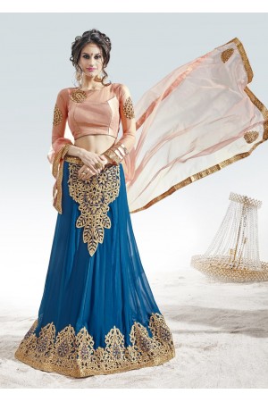 Blue Georgette satin Embroidered Circular Lehenga Choli 82014