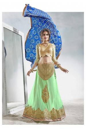 Green Colored Embroidered Net Festival Lehenga Choli 82019