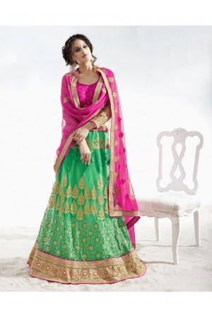 Green Colored Embroidered Net Festival Lehenga Choli 82024