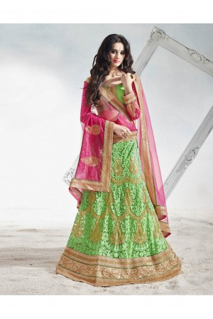 Green Net Embroidered Circular Lehenga Choli 82016