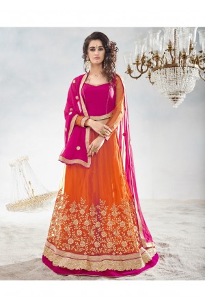 Orange Colored Embroidered Net Festival Lehenga Choli 82022