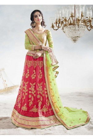 Pink Colored Embroidered Net Festival Lehenga Choli 82013